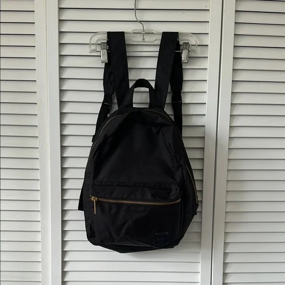 Black Mini Herschel Backpack With Gold Hardware NWOT Herschel Supply Co BACKPACK black fabric NOVA mini | eBay main image 2